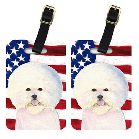 Carolines Treasures Carolines Treasures SS4011BT Pair Of USA American Flag With Bichon Frise Luggage Tags SS4011BT